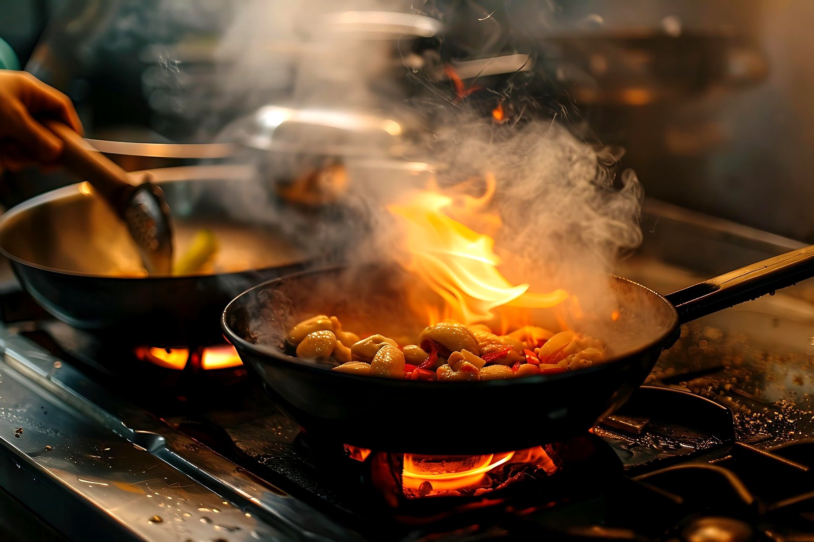 Chef cooking over open flame