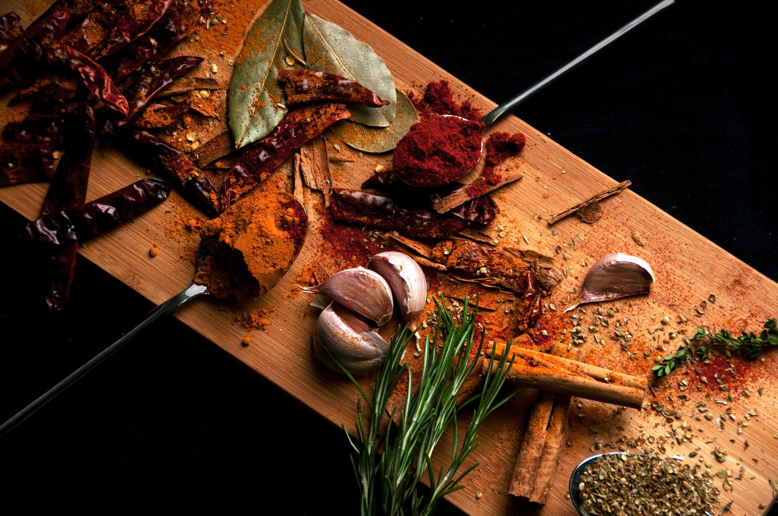 Spices on cutting board